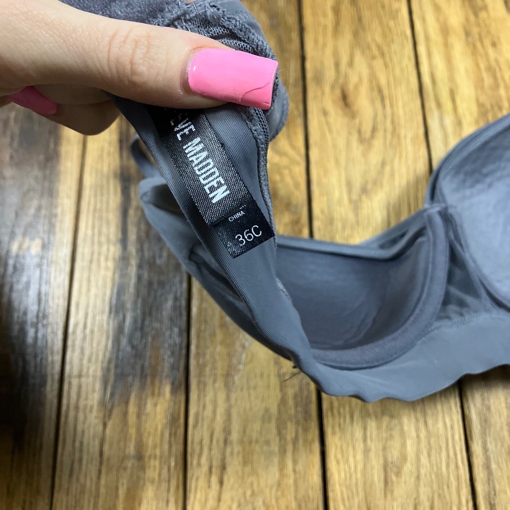 Steve Madden Womens Slate Grey Mesh Trim Bralette Bra 36C Adjustable Straps - Picture 5 of 6